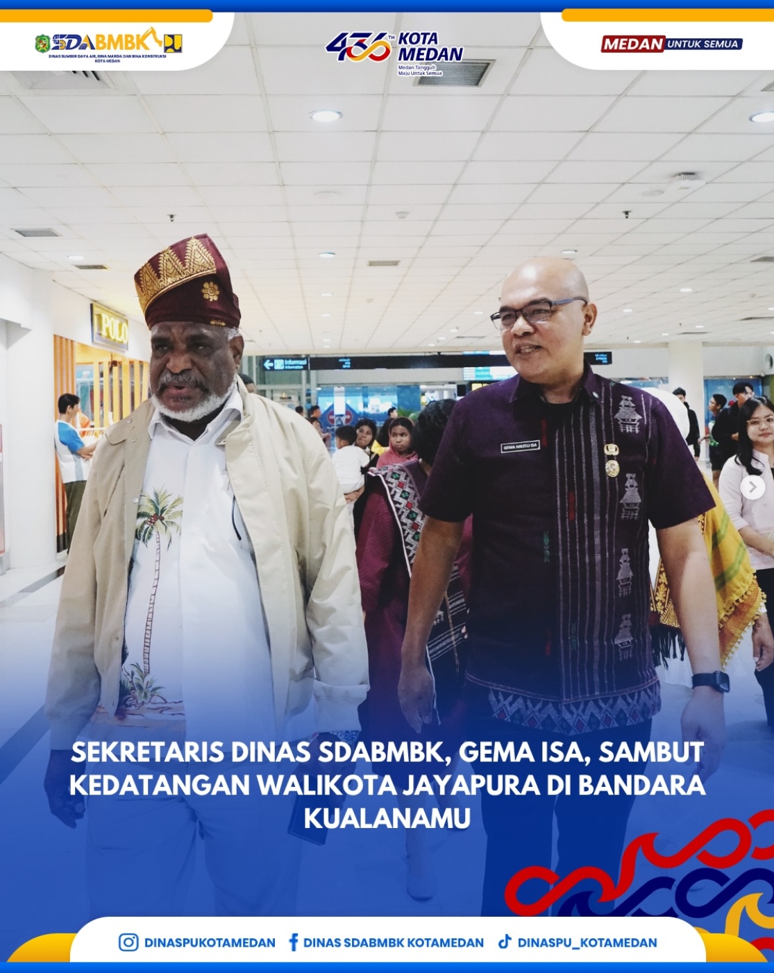 Sekretaris Dnas SDABMBK, Gema Isa Sambut Kedatangan Walikota Jayapura di Bandara Kuala Namu